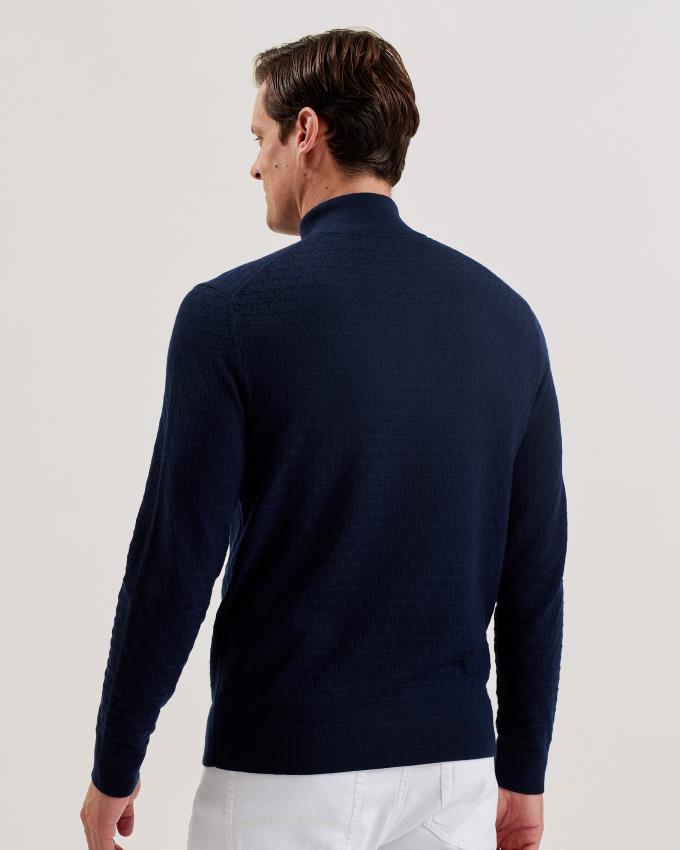 Pull Ted Baker Textured Knit Funnel Neck Bleu Marine Homme | BMA-65116461